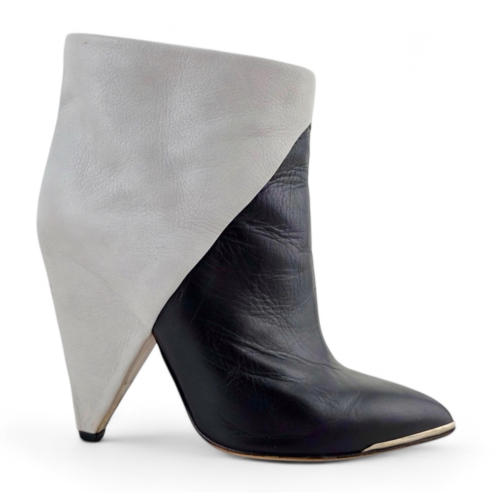 IRO Black White Leather Colorblock Wedge Ankle Boots EU 38 (US 7.5/8) - Picture 2 of 7